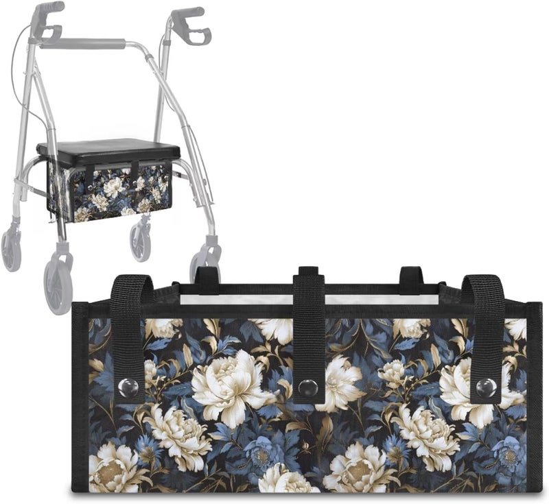 LedBack Vintage Floral Walker Accessories 3 Piece Set Rollator Walker Seat and Backrest Covers, Walker Storage Bags Lightweight Rollator Seat Cushion Covers and Organizer Bag - Image 3